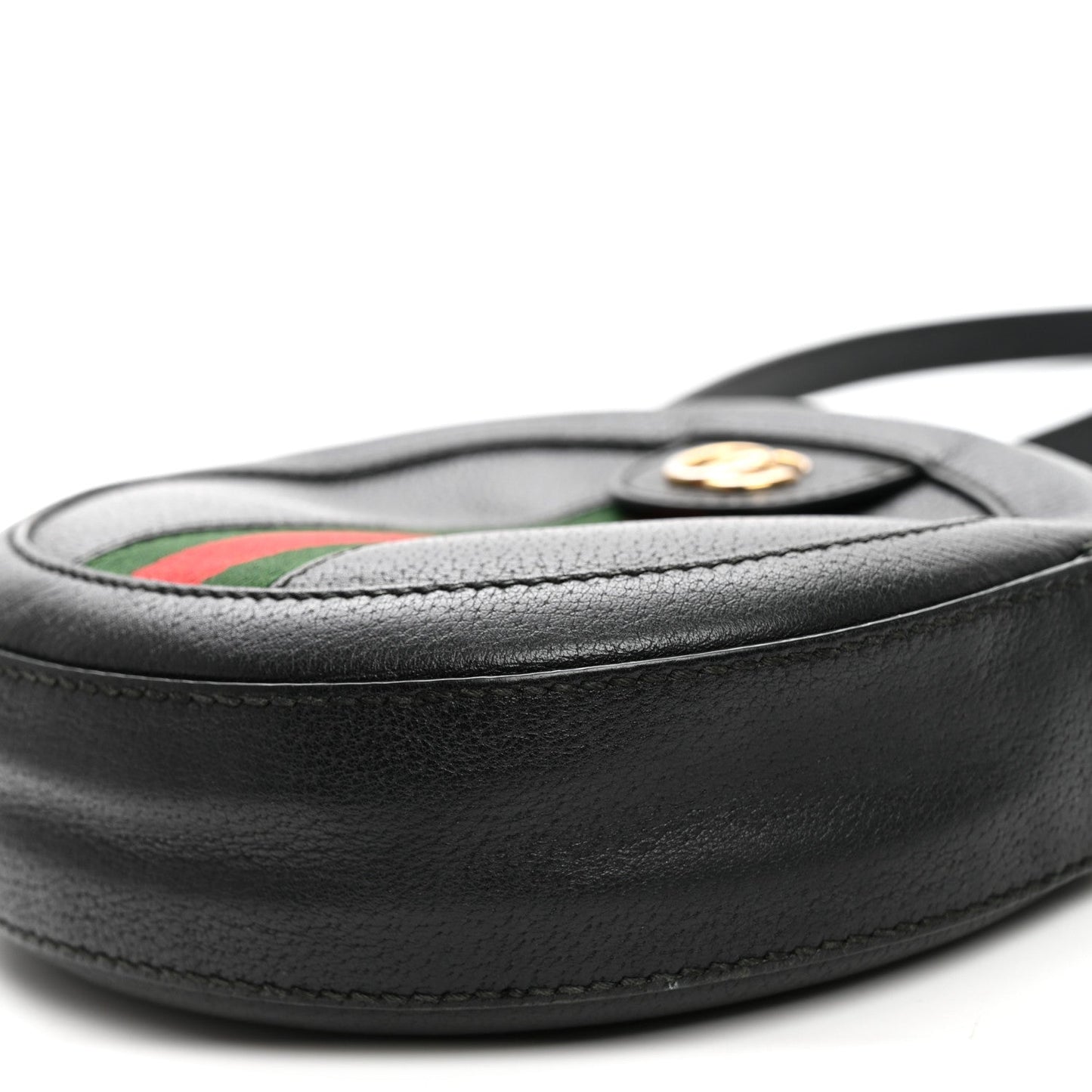 Grained Calfskin Web Mini Ophidia Round Shoulder Bag Black