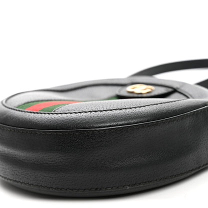 Grained Calfskin Web Mini Ophidia Round Shoulder Bag Black