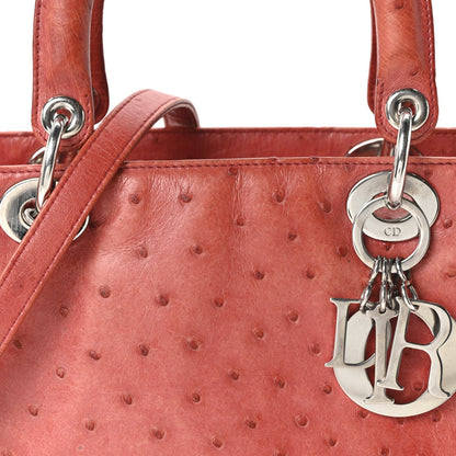 Ostrich Medium Lady Dior Red
