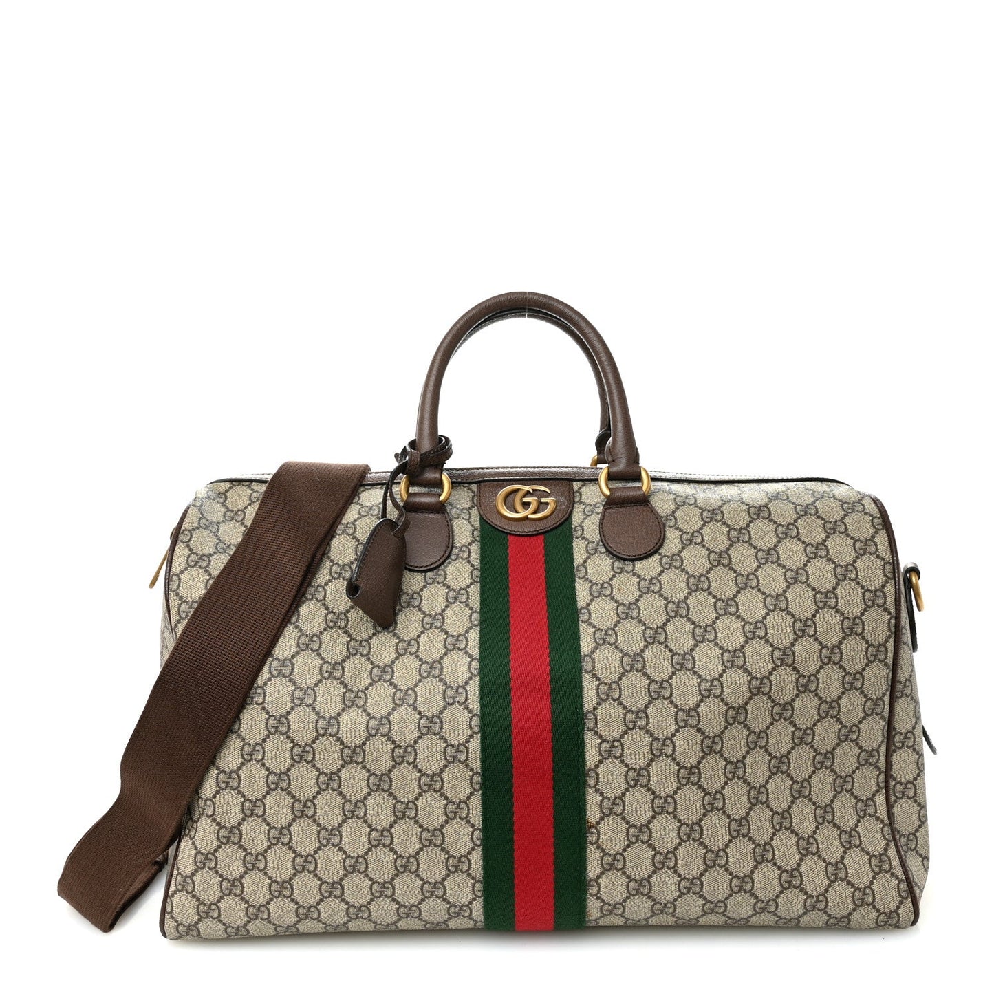 GG Supreme Monogram Textured Dollar Calfskin Web Medium Ophidia Carry-On Duffle Bag Beige Ebony New Acero