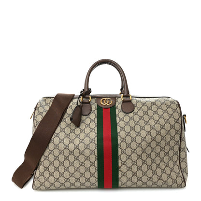 GG Supreme Monogram Textured Dollar Calfskin Web Medium Ophidia Carry-On Duffle Bag Beige Ebony New Acero