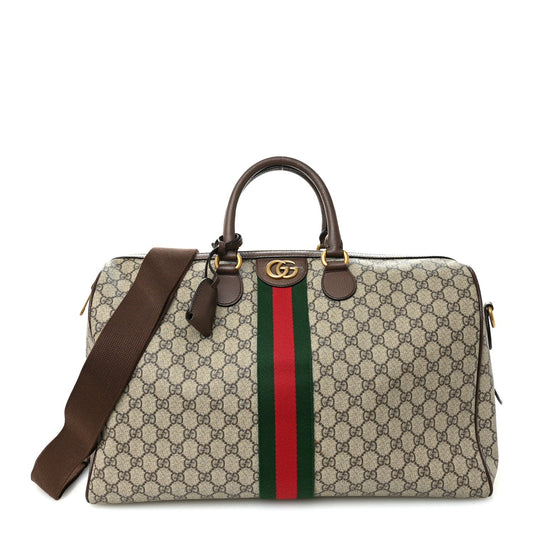 GG Supreme Monogram Textured Dollar Calfskin Web Medium Ophidia Carry-On Duffle Bag Beige Ebony New Acero