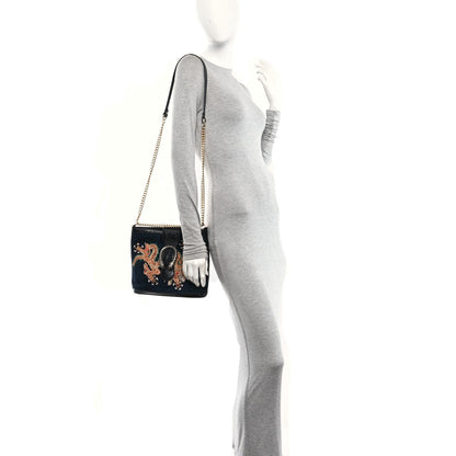 Suede Patent Dragon Embroidered Medium Dionysus Bucket Bag Dark Blue