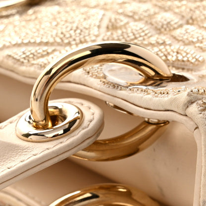 Lambskin Cannage Beaded Embroidered Mini Lady Dior Caramel Beige
