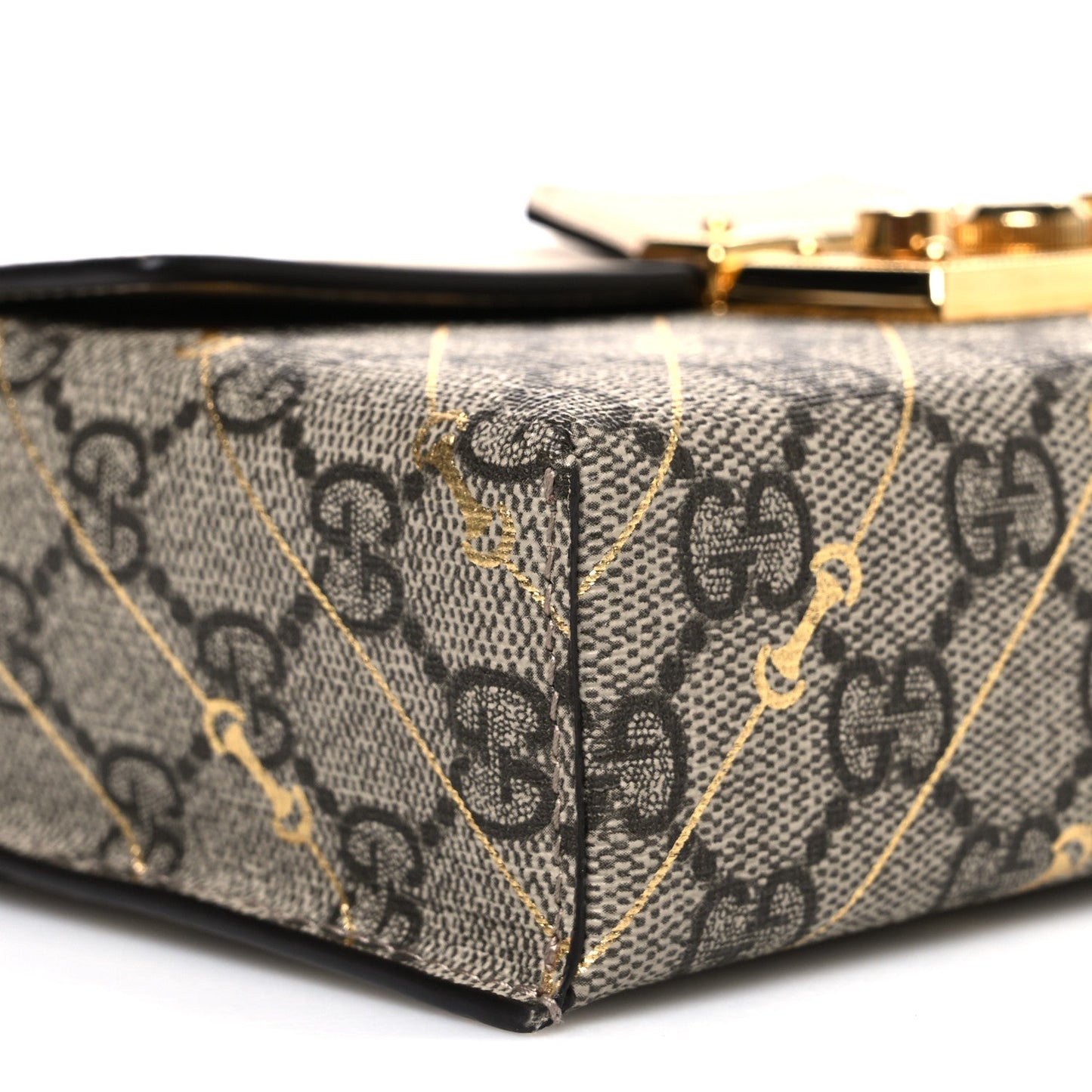 GG Supreme Monogram Calfskin Horsebit Print Mini Padlock Top Handle Shoulder Bag Beige Ebony Light Pink