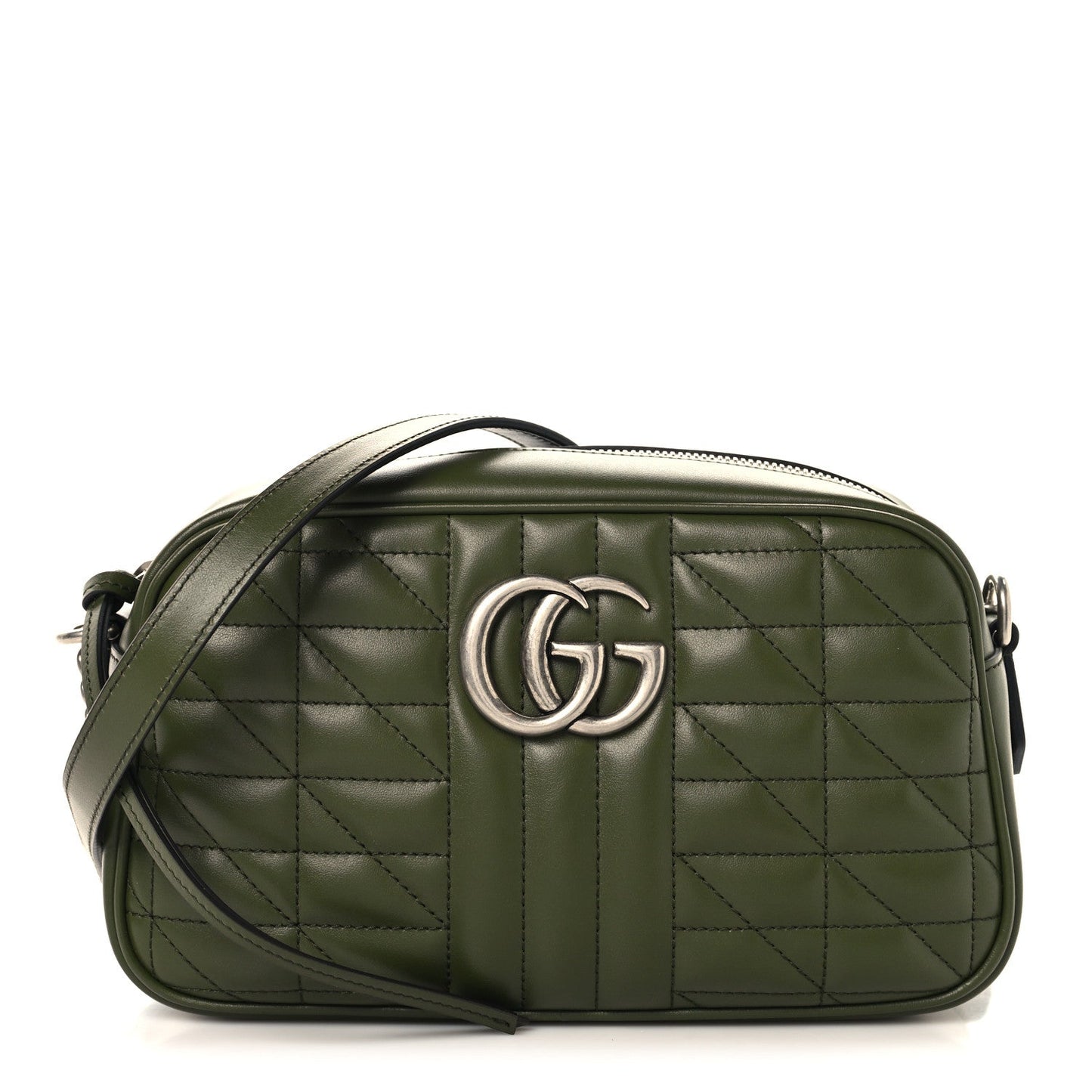 Calfskin Matelasse Aria Small GG Marmont Chain Shoulder Bag Military Wood