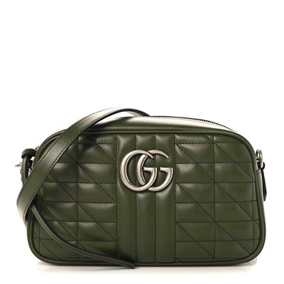 Calfskin Matelasse Aria Small GG Marmont Chain Shoulder Bag Military Wood