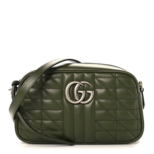 Calfskin Matelasse Aria Small GG Marmont Chain Shoulder Bag Military Wood
