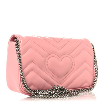 Calfskin Matelasse Super Mini GG Marmont Shoulder Bag Wild Rose