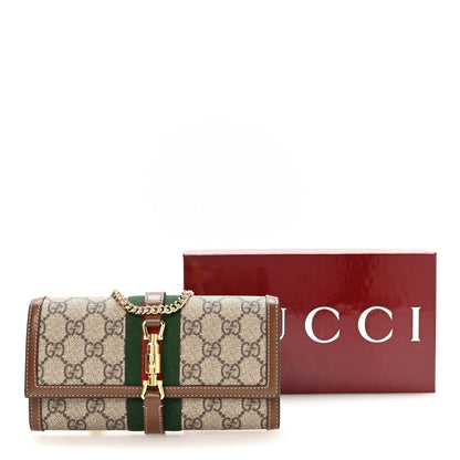 GG Supreme Monogram Azalea Calfskin Web Jackie 1961 Chain Wallet Beige Ebony Brown Sugar
