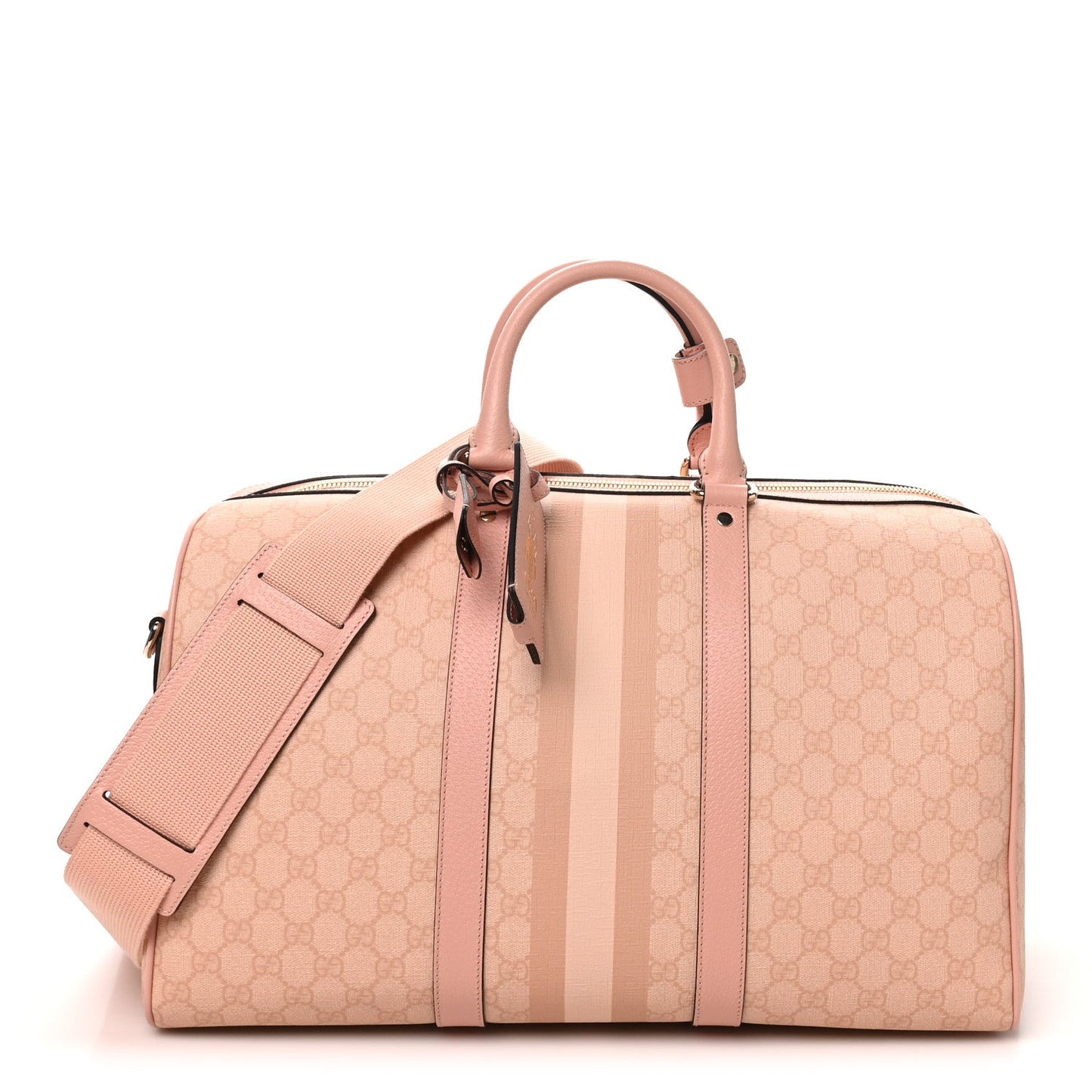 GG Supreme Monogram Textured Dollar Calfskin Web Medium Savoy Duffle Bag Rose Pink