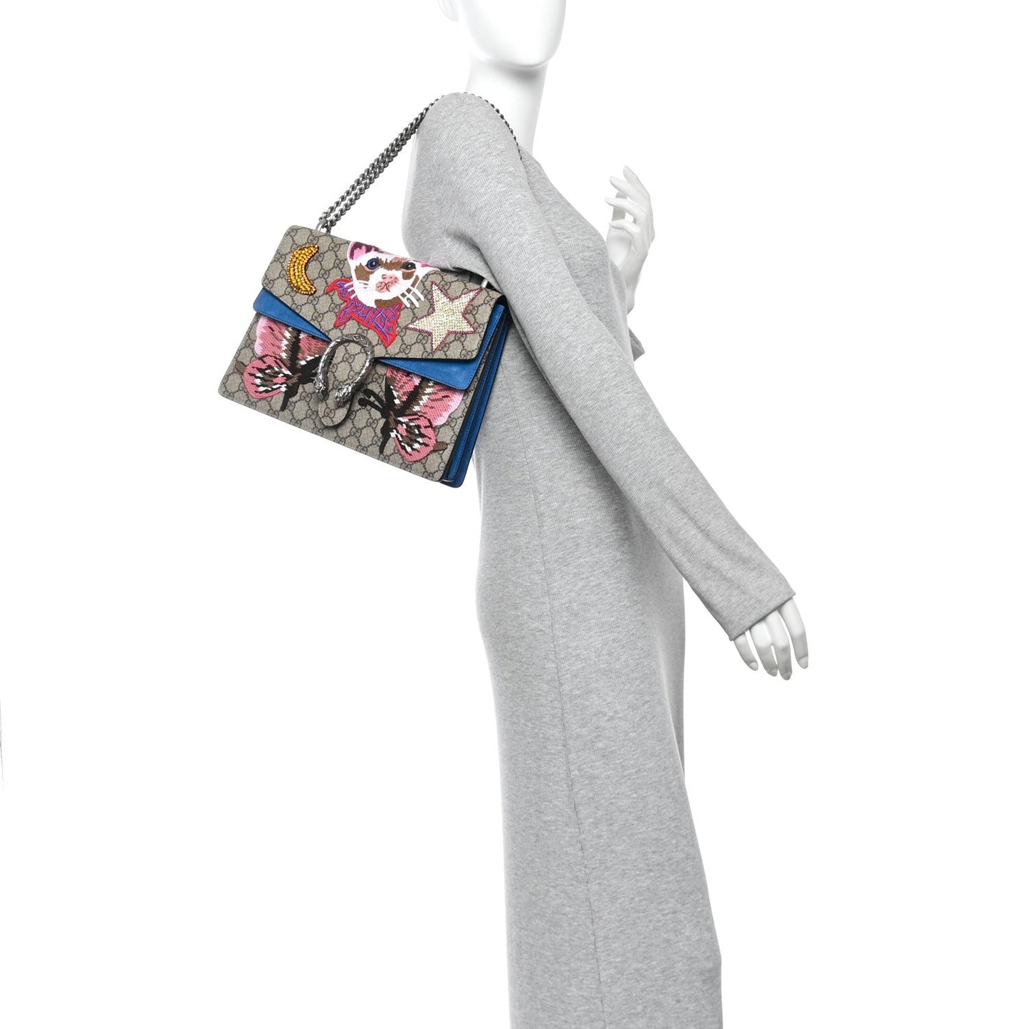 GG Supreme Monogram Embroidered Medium Dionysus Shoulder Bag Blue