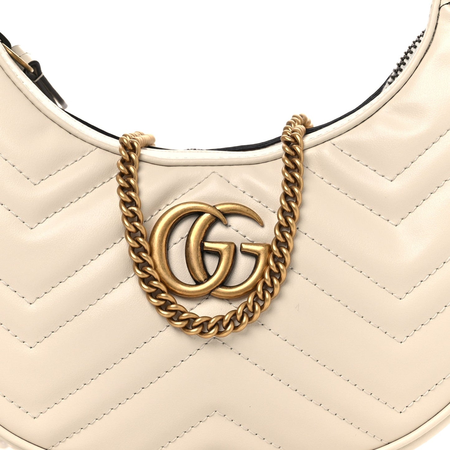 Calfskin Matelasse Chevron Mini GG Marmont Half Moon Hobo Mystic White