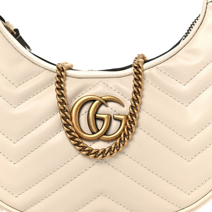 Calfskin Matelasse Chevron Mini GG Marmont Half Moon Hobo Mystic White