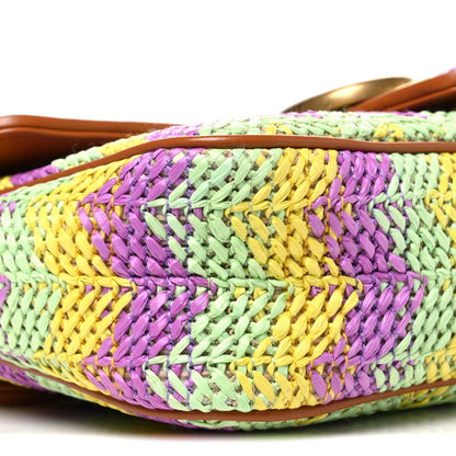 Calfskin Raffia Woven Small GG Marmont Shoulder Bag Multicolor