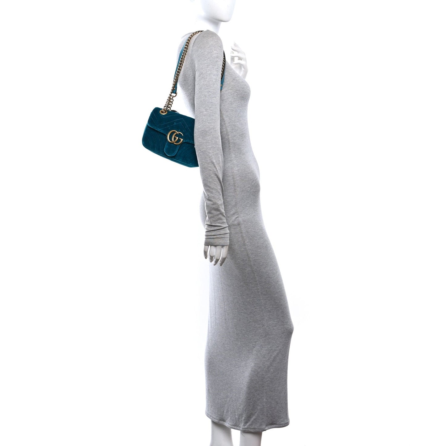 Velvet Matelasse Mini GG Marmont Shoulder Bag Pavone Cyan