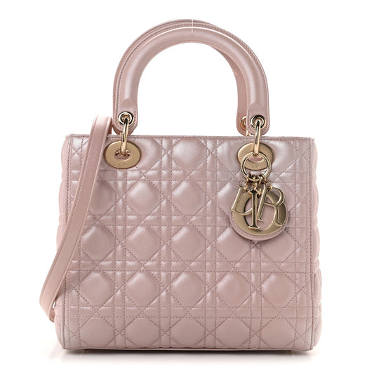Pearly Lambskin Cannage Medium Lady Dior Lotus