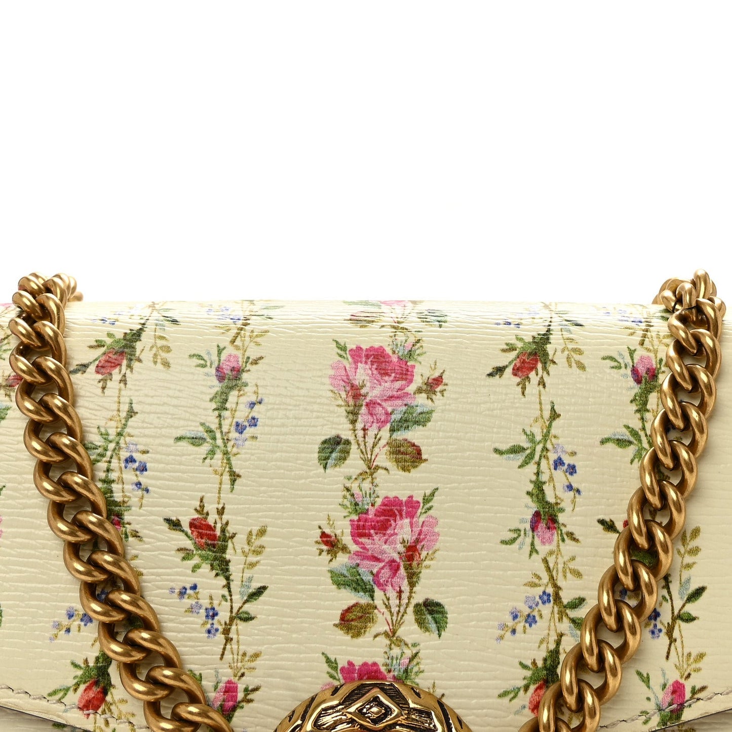Calfskin Floral Print Mini Dionysus Chain Wallet Ivory Pink