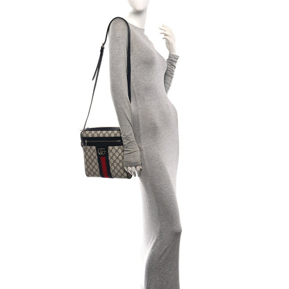 GG Supreme Monogram Textured Dollar Calfskin Web Small Ophidia Messenger Bag Beige Blue