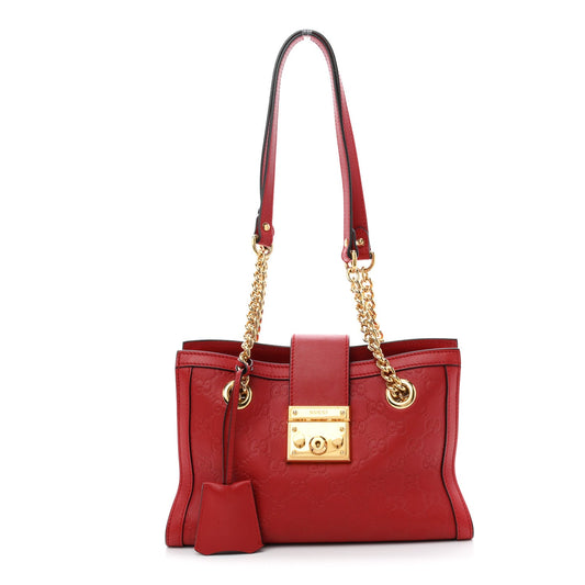 Guccissima Small Padlock Tote Red