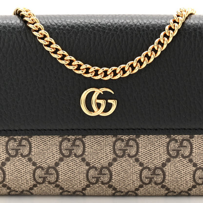 Dollar Calfskin GG Supreme Monogram Petite GG Marmont Wallet Chain Bag Black Beige Ebony