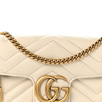Calfskin Matelasse Super Mini GG Marmont Shoulder Bag White