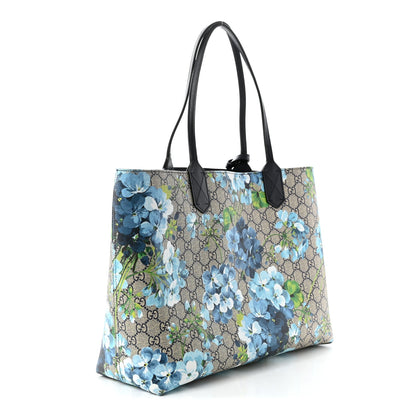 GG Supreme Monogram Blooms Medium Reversible Tote Beige Blue Navy