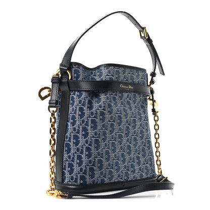 Denim Jacquard Oblique C'est Dior Bucket Bag Blue