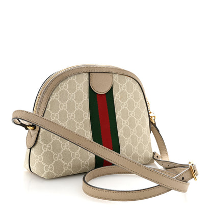 GG Supreme Monogram Textured Dollar Calfskin Web Small Ophidia Dome Shoulder Beige Mystic White Oatmeal