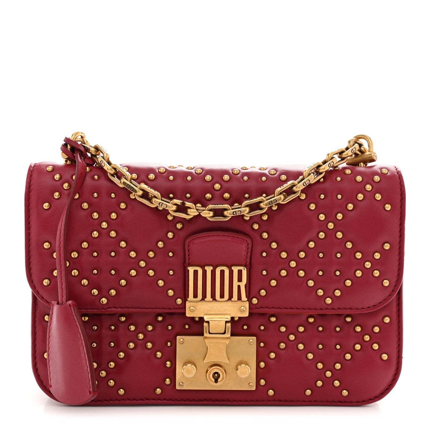 Lambskin Cannage Studded Small Dioraddict Flap Bag Red