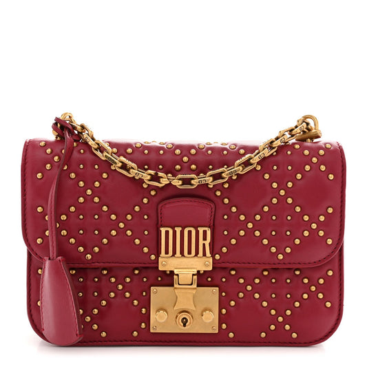 Lambskin Cannage Studded Small Dioraddict Flap Bag Red