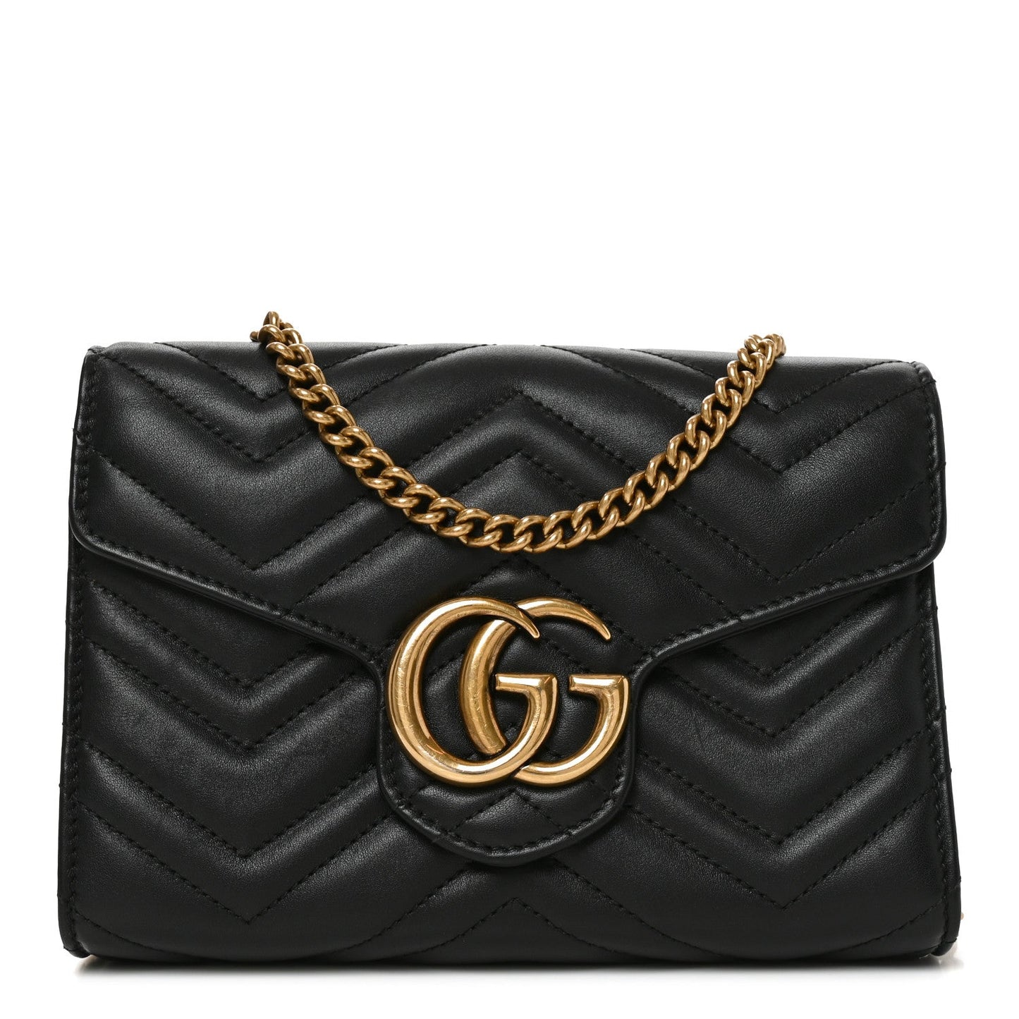 Calfskin Matelasse GG Marmont Chain Wallet Black