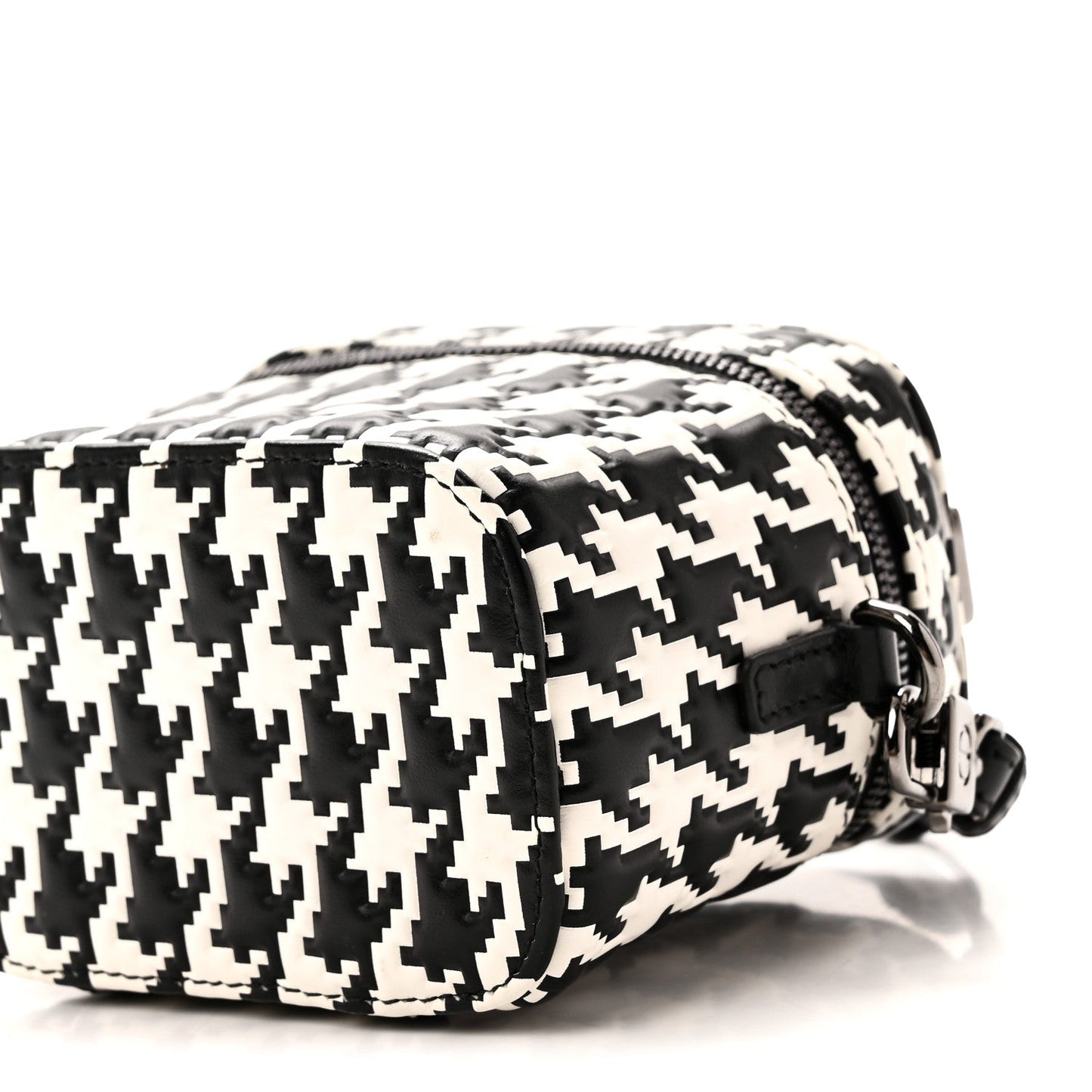 Calfskin Macro Houndstooth Embossed Micro Lady Dior Vanity Case Black White