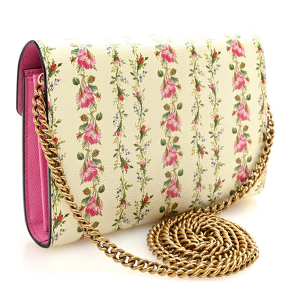 Calfskin Floral Print Mini Dionysus Chain Wallet Ivory Pink