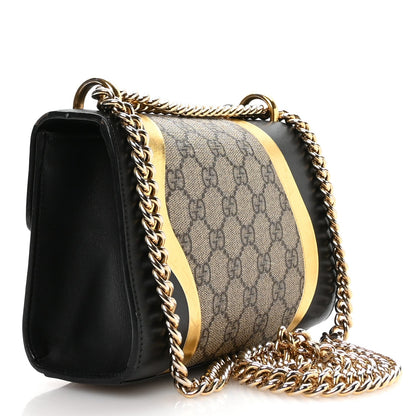 Calfskin GG Supreme Monogram Small Padlock Shoulder Bag Black Gold