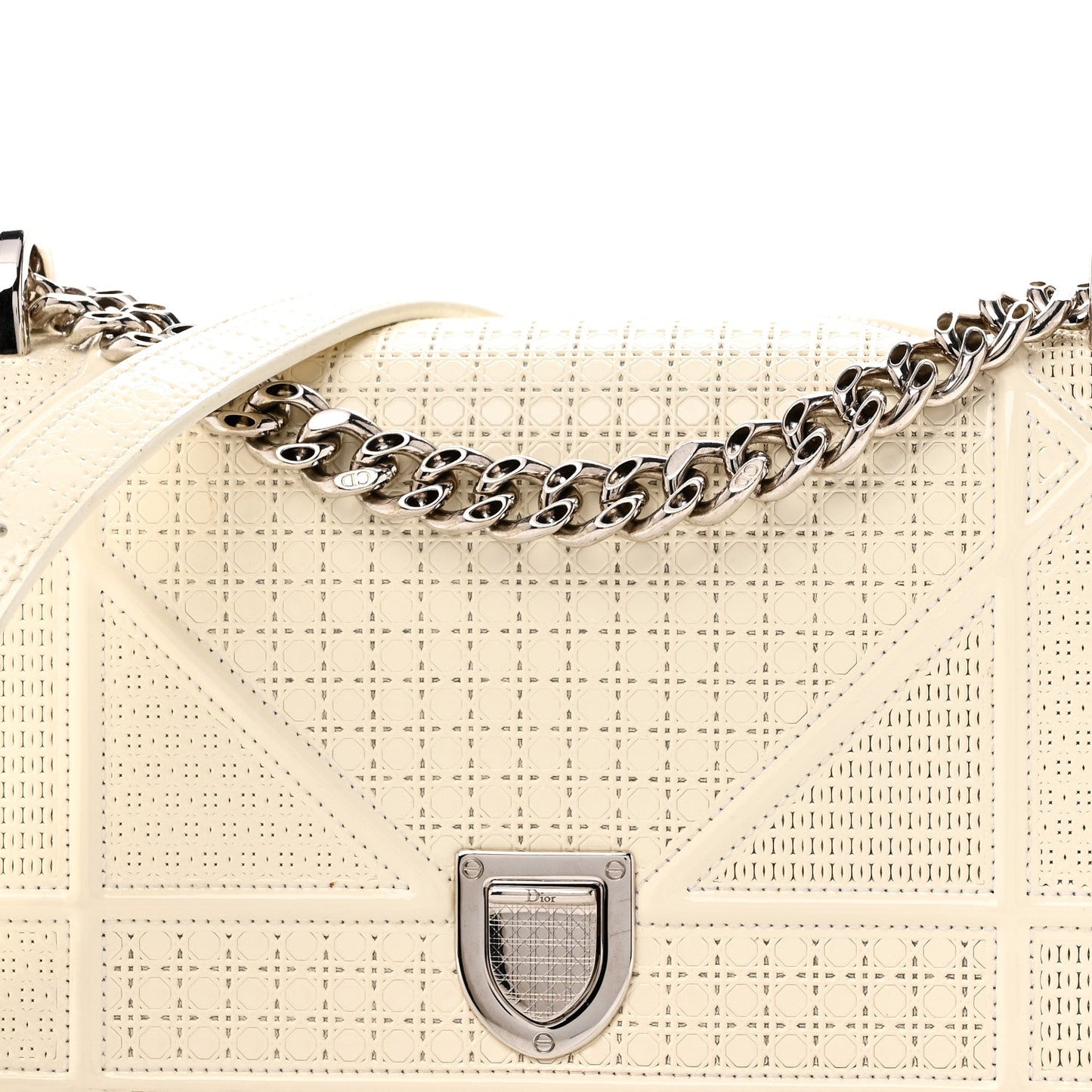 Patent Micro-Cannage Small Diorama Flap Bag White
