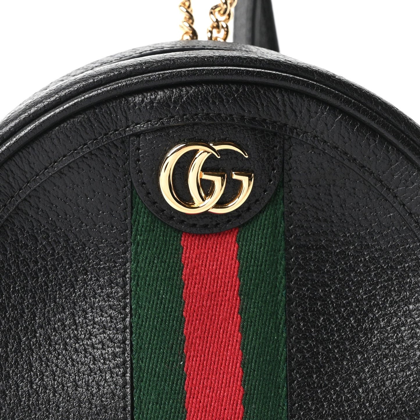 Grained Calfskin Web Mini Ophidia Round Backpack  Black