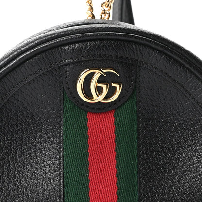 Grained Calfskin Web Mini Ophidia Round Backpack  Black