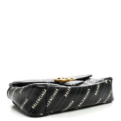 X BALENCIAGA Calfskin Matelasse Logo Print Small GG Marmont Shoulder Bag Black