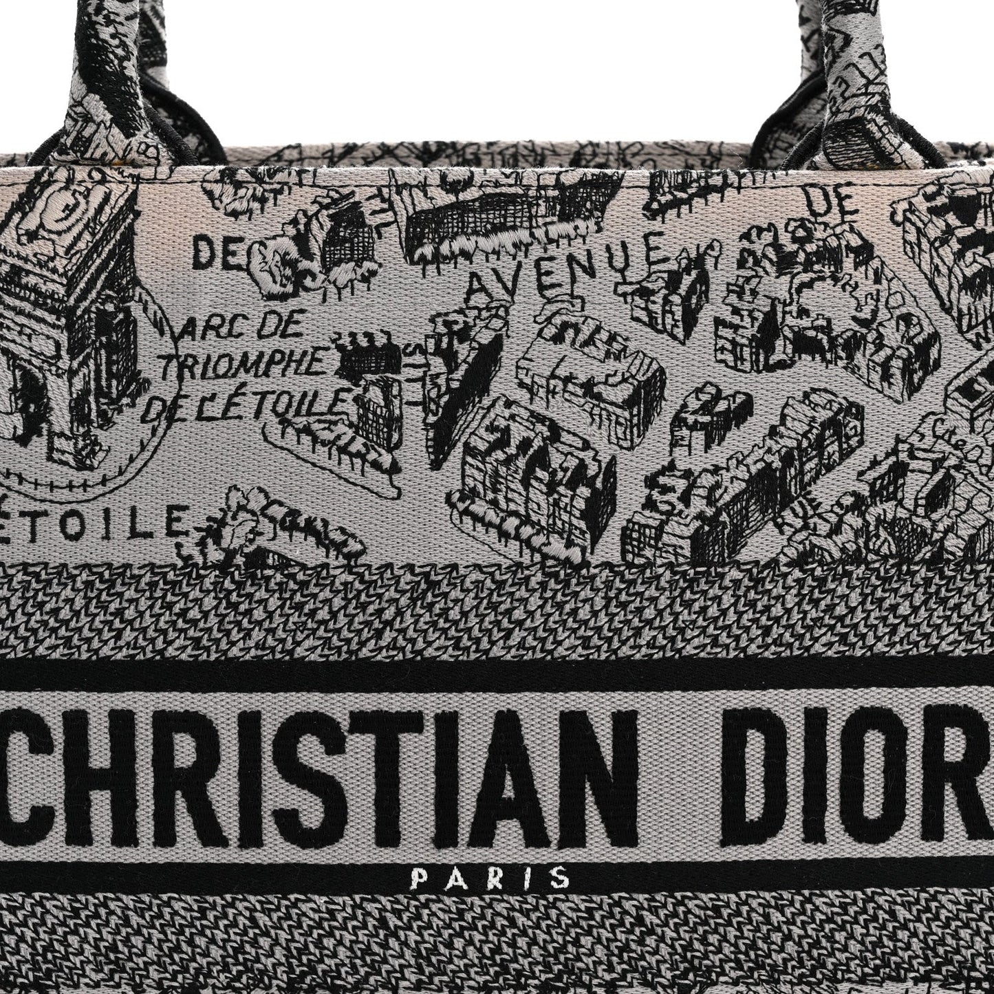 Canvas Embroidered Medium Plan De Paris Book Tote Grey Black