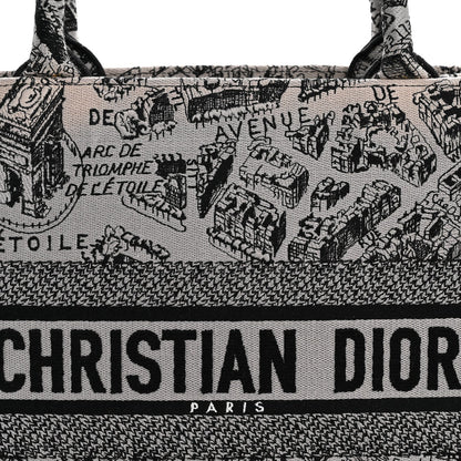 Canvas Embroidered Medium Plan De Paris Book Tote Grey Black