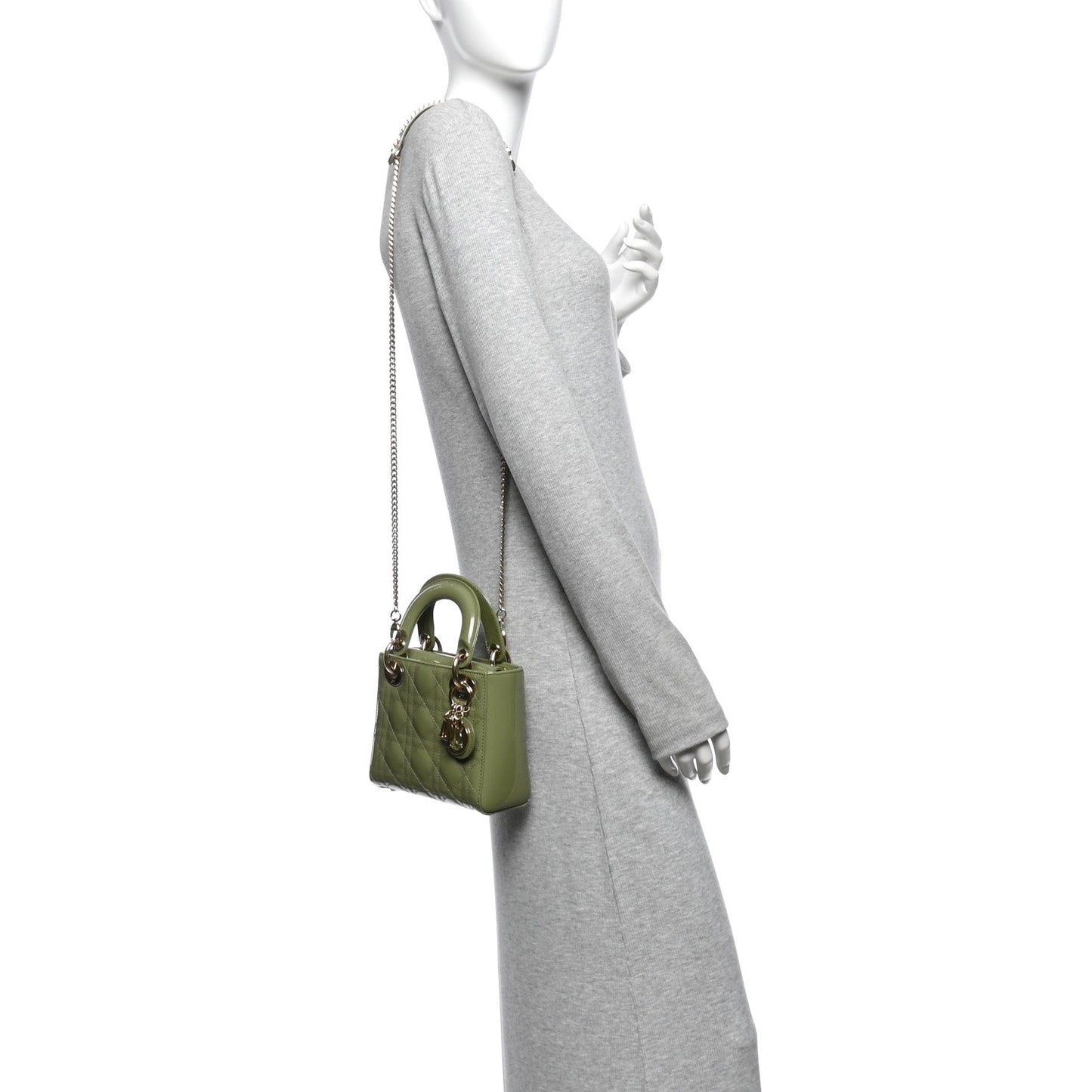Patent Cannage Mini Lady Dior Dusty Green