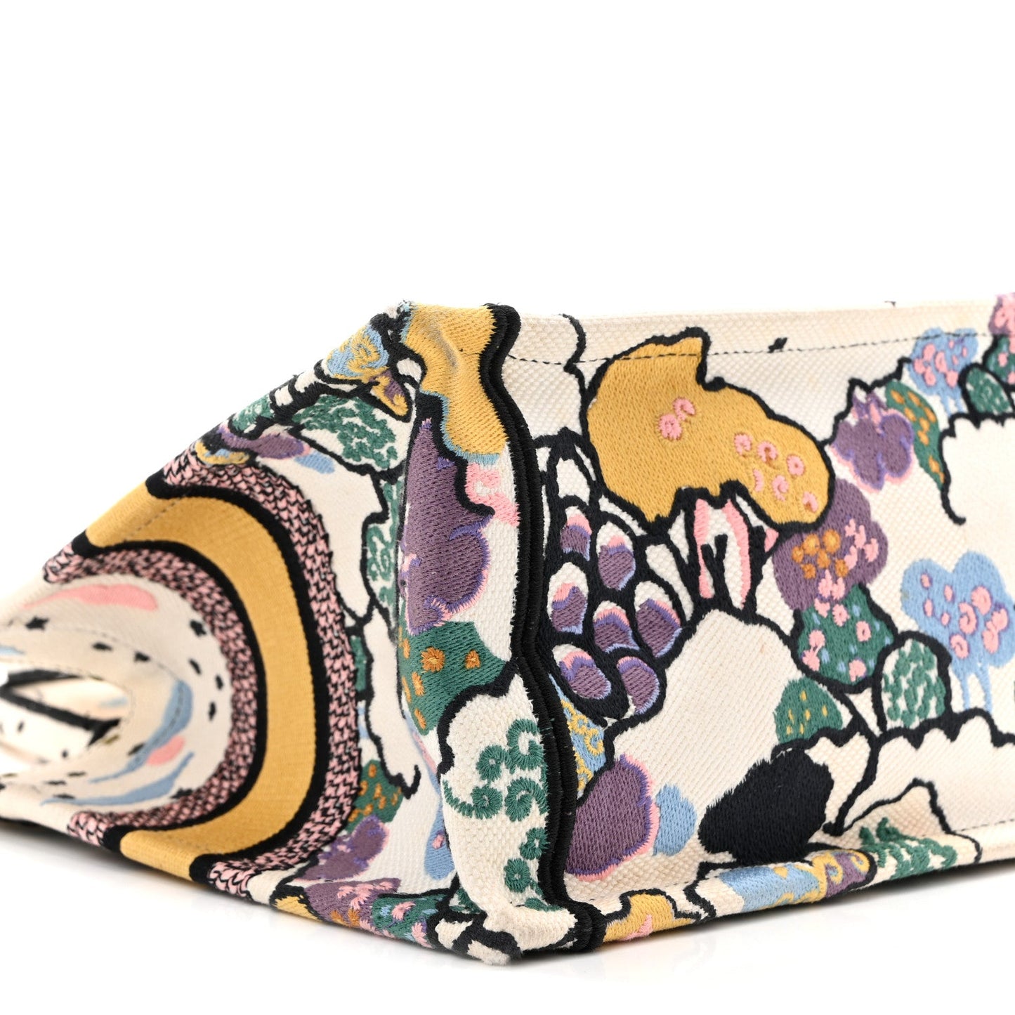 Canvas Embroidered Ciel De Reve Small Book Tote Latte Multicolor
