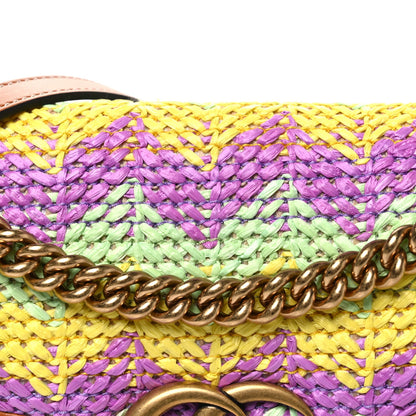 Calfskin Raffia Woven Small GG Marmont Shoulder Bag Multicolor