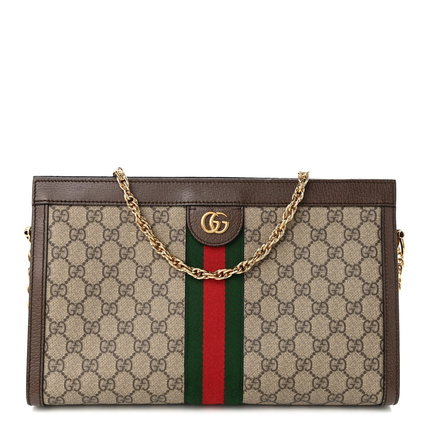 GG Supreme Monogram Web Medium Ophidia Chain Shoulder Bag Brown