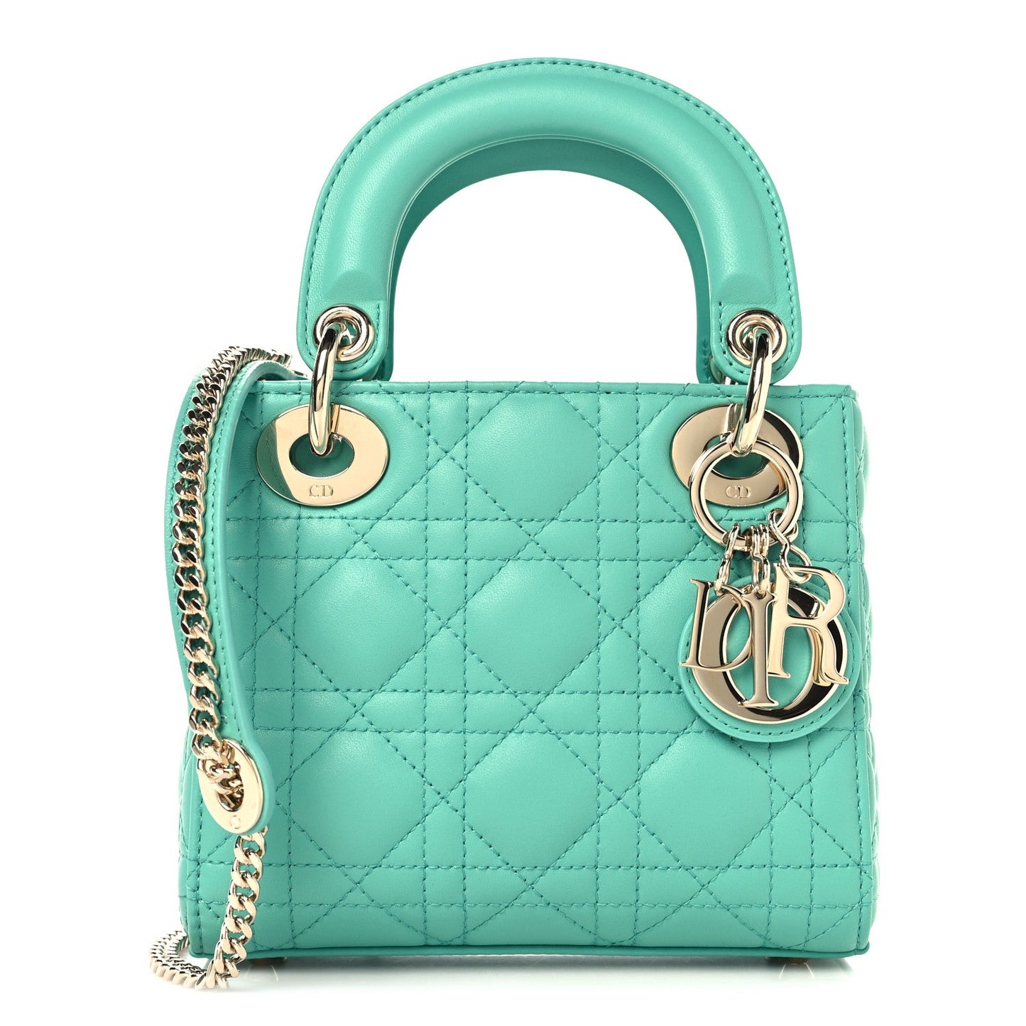 Lambskin Cannage Mini Lady Dior Cobalt Green