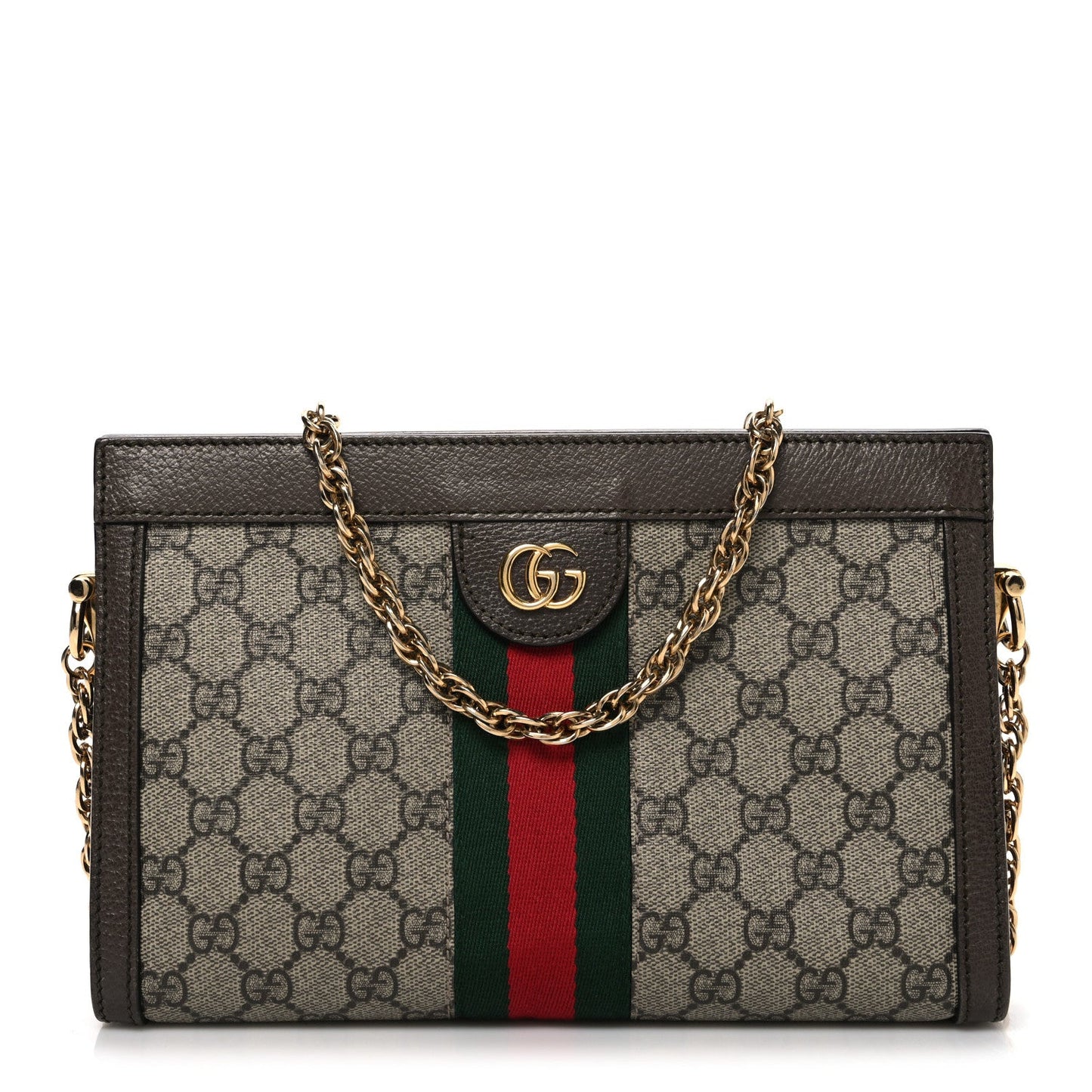 GG Supreme Monogram Web Small Ophidia Chain Shoulder Bag Brown