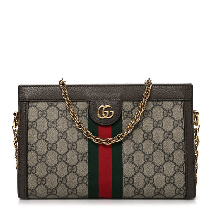 GG Supreme Monogram Web Small Ophidia Chain Shoulder Bag Brown