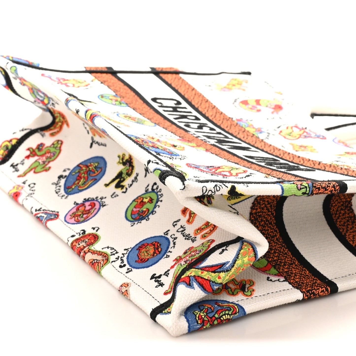 Canvas Embroidered Dragon Zodiac Medium Book Tote White Multicolor