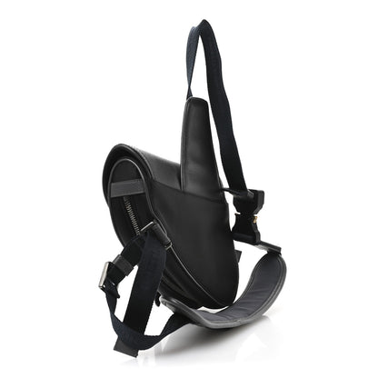 X Sacai Grained Calfskin Technical Fabric Mens Saddle Bag Black